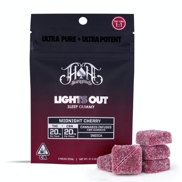 LIGHTS OUT MIDNIGHT CHERRY 1:1 THC:CBN 5 PACK SLEEP GUMMIES