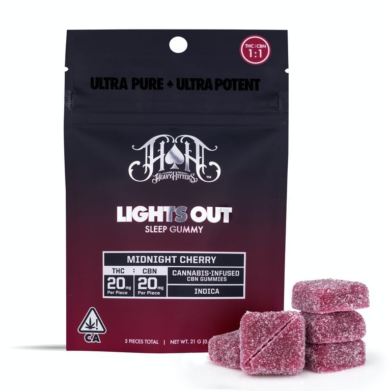 LIGHTS OUT MIDNIGHT CHERRY 1:1 THC:CBN 5 PACK SLEEP GUMMIES